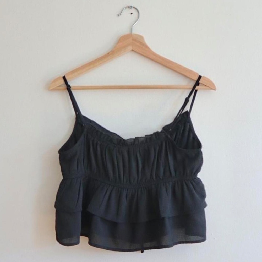 American Eagle - Dark Grey Ruffle Lace Spaghetti Strap Crop Top